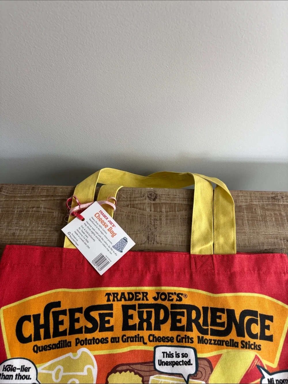 Trader Joe's Red & Yellow 'Cheese Experience' Tote Bag. 💯 cotton. NWT.
